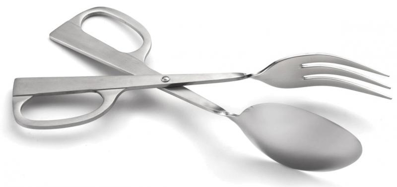 10-inch Stainless Steel Scissor Salad Tongs - Fork and Spoon